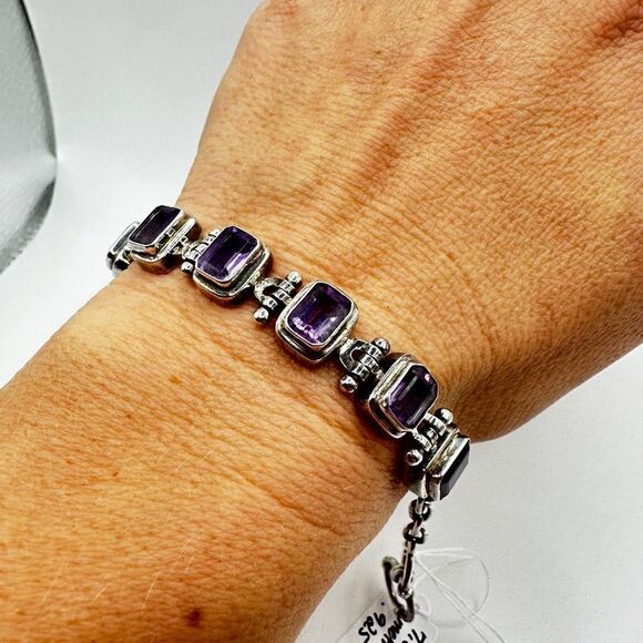 Genuine amethyst, stamped .925 heavy tennis bracelet! - Picture 6 of 9
